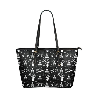 Deer Native Indian Print Pattern Leather Tote Bag