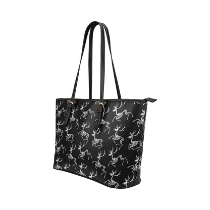Deer Skeleton Print Pattern Leather Tote Bag
