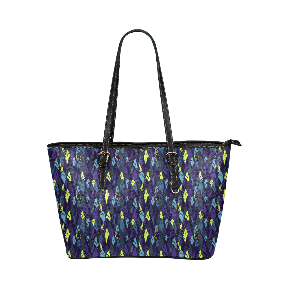 Shark Neon color Print Leather Tote Bag