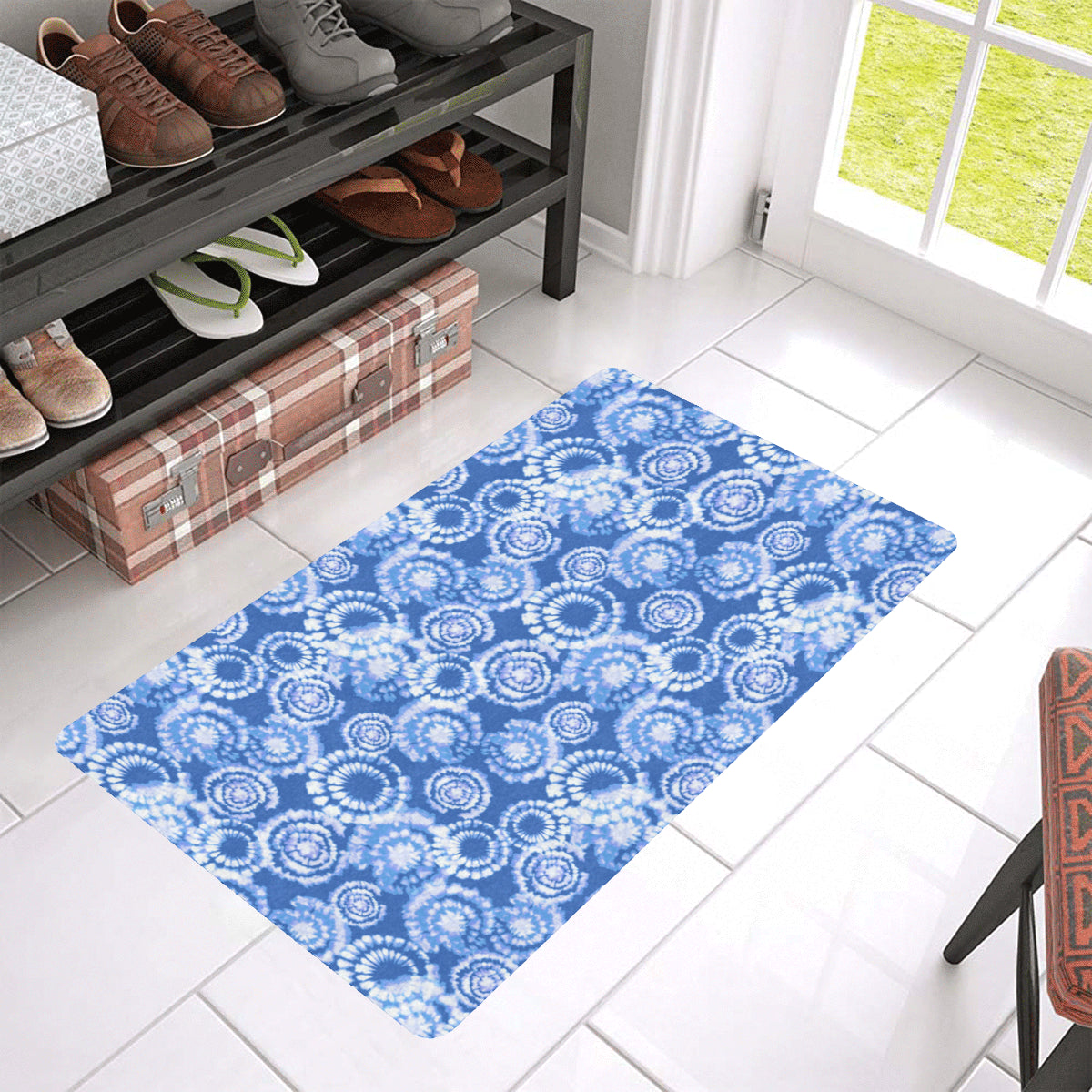 Tie Dye Blue Design Print Rubber Doormat