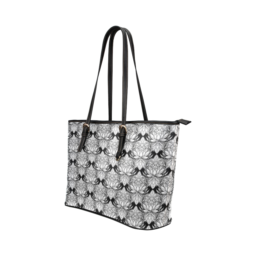 Lotus Mandala Print Pattern Leather Tote Bag