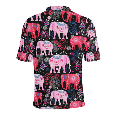 Pink Elephant Pattern Men Polo Shirt