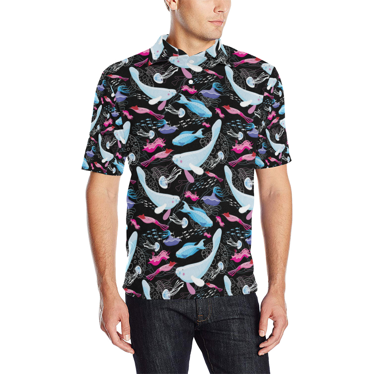 Manatee Pattern Print Design 02 Men Polo Shirt