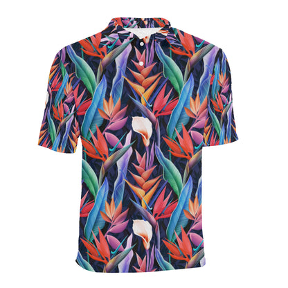 Tropical Flower Pattern Print Design TF023 Men Polo Shirt