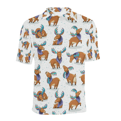 Moose Cute Pattern Print Design 01 Men Polo Shirt