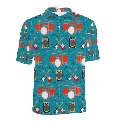 Drum Set Guitar Pattern Print Design 02 Men Polo Shirt