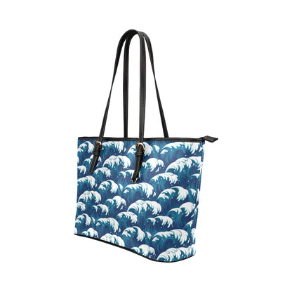 Ocean Wave Pattern Print Leather Tote Bag