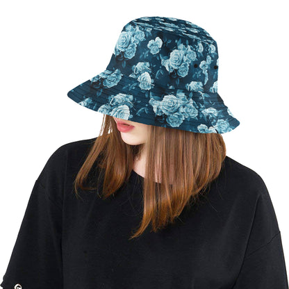 Rose Blue Pattern Print Design RO014 Unisex Bucket Hat