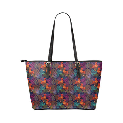 Rooster Print Style Leather Tote Bag