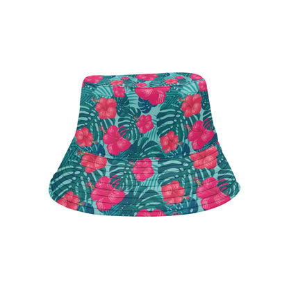 Red Hibiscus Pattern Print Design HB017 Unisex Bucket Hat