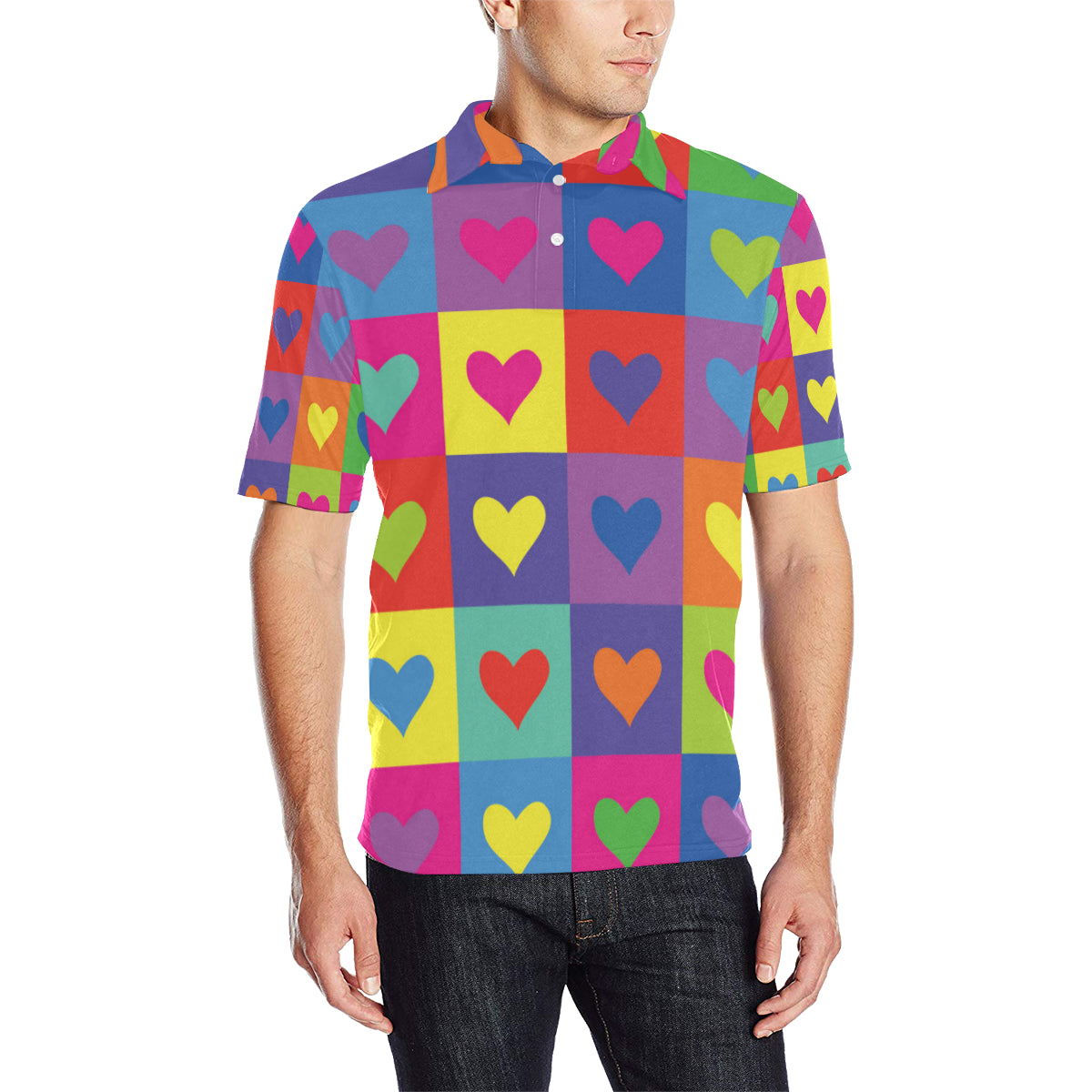 Pop Art Heart Pattern Print Design A01 Men Polo Shirt