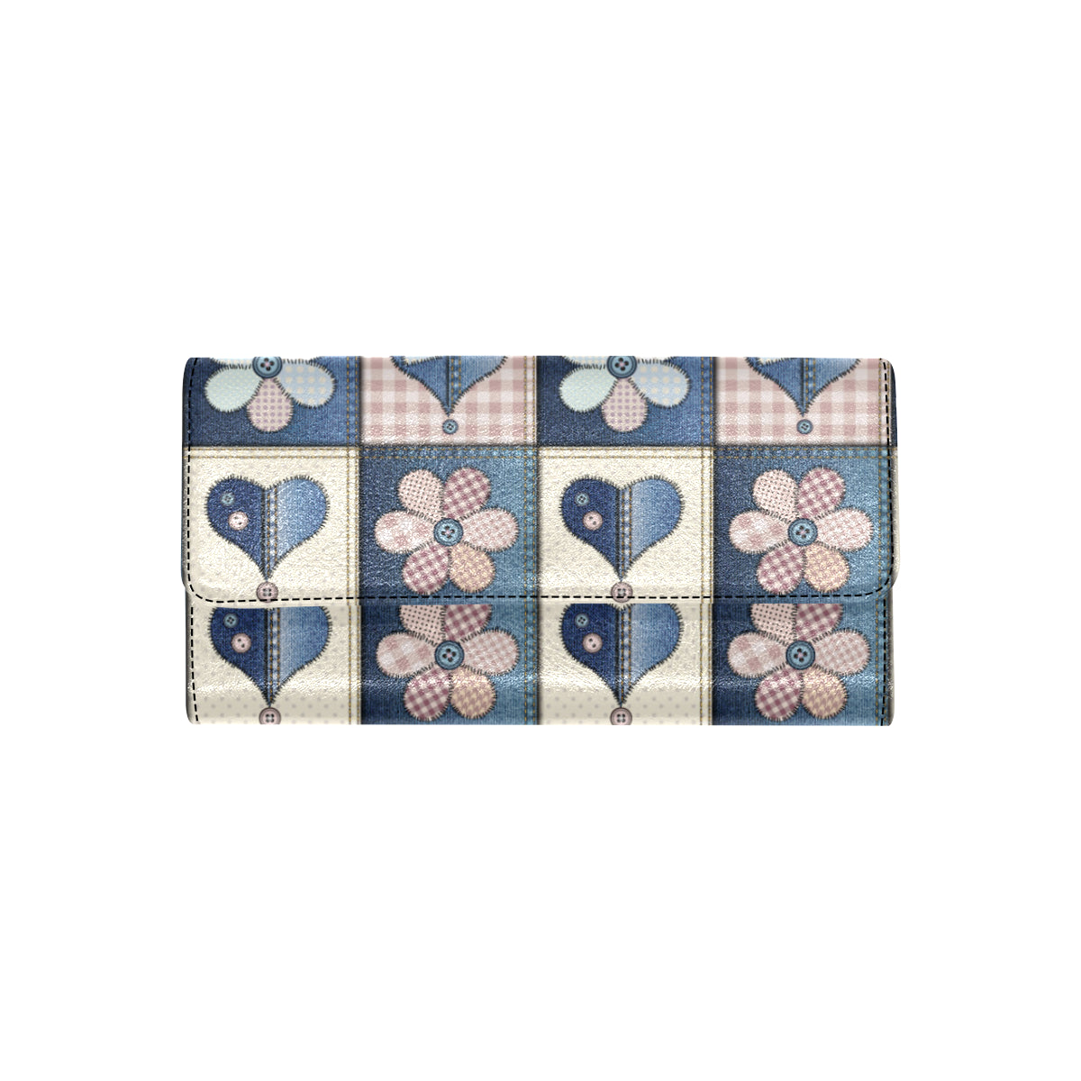Patchwork Heart Flower Pattern Print Design 01 Women's Trifold Wallet