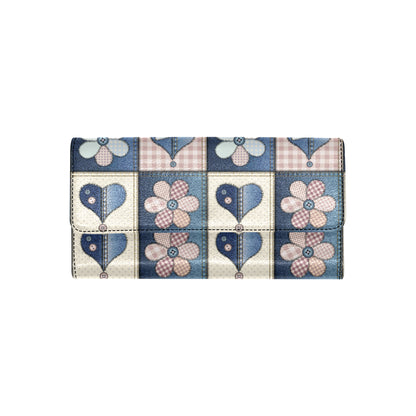 Patchwork Heart Flower Pattern Print Design 01 Women's Trifold Wallet