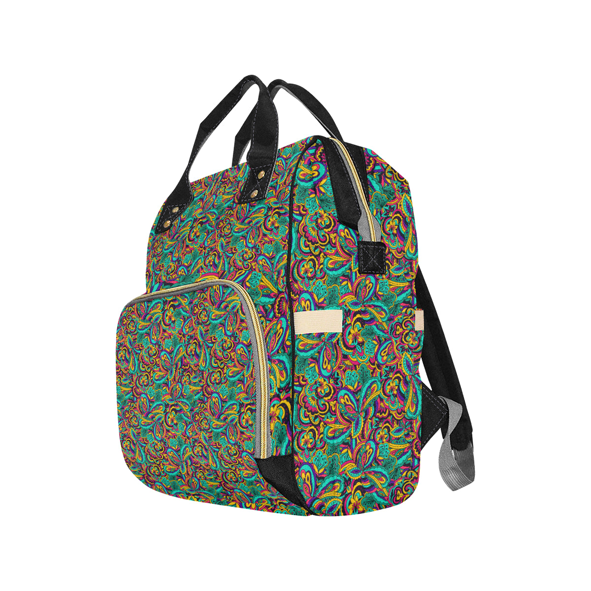 Psychedelic Trippy Floral Design Diaper Bag Backpack