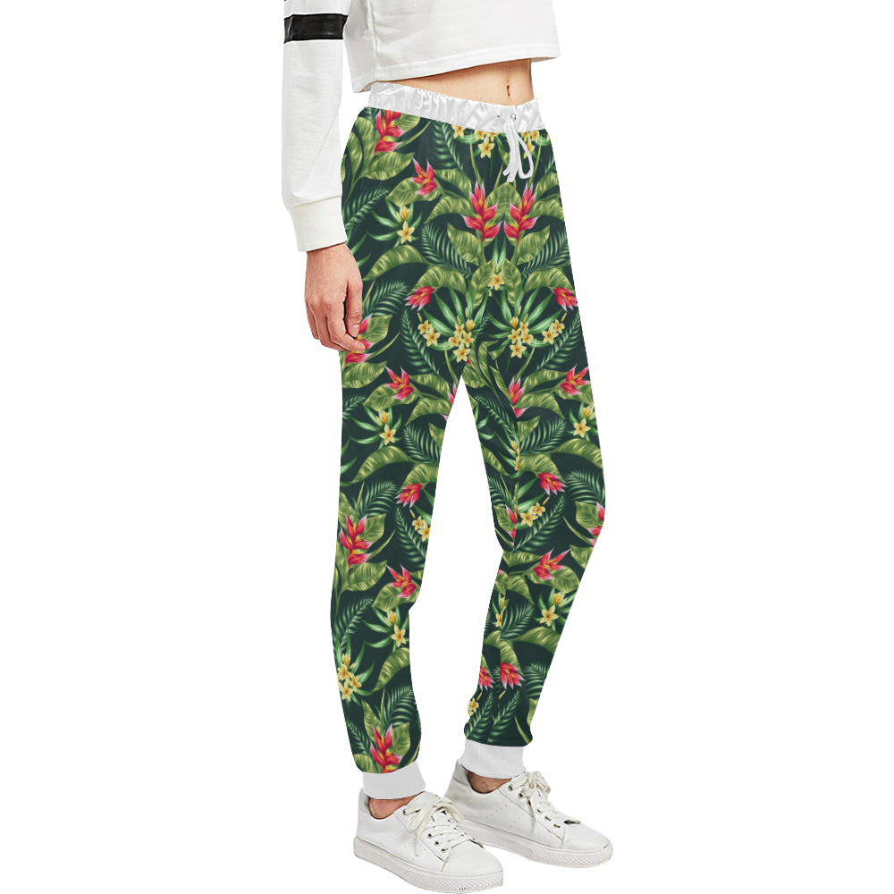 Tropical Folower Red Heliconia Print Unisex Sweatpants