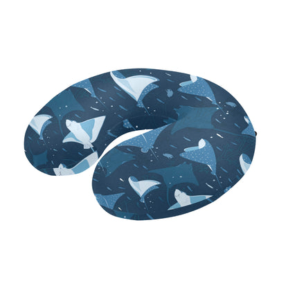 Manta Ray Pattern Print Design 02 U-Shaped Travel Neck Pillow