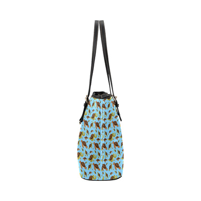 Hello Sea Turtle Print Pattern Leather Tote Bag