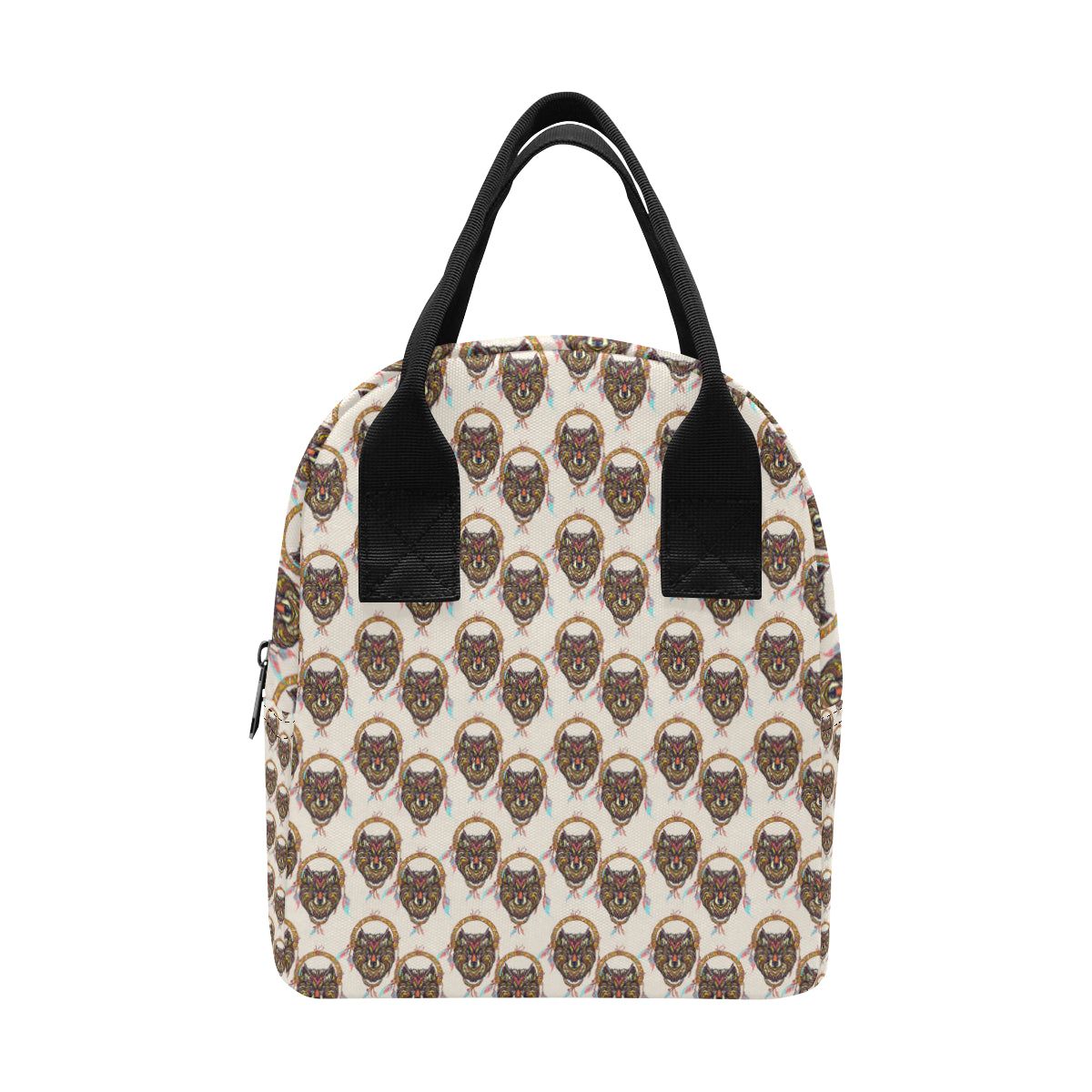 Wolf Tribal Dream Catcher Design Print Insulated Lunch Bag