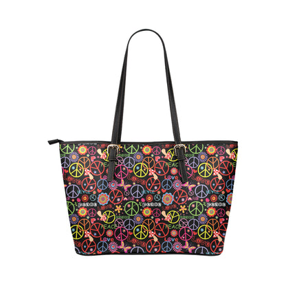 Peace Sign Colorful Design Print Leather Tote Bag