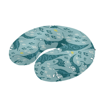 Manta Ray Tribal Pattern Print Design 03 U-Shaped Travel Neck Pillow