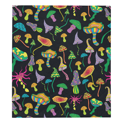 Psychedelic Mushroom Pattern Print Design A02 Premium Quilt