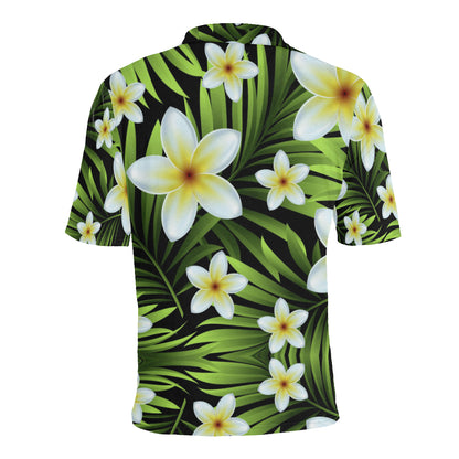 White Plumeria Pattern Print Design PM06 Men Polo Shirt