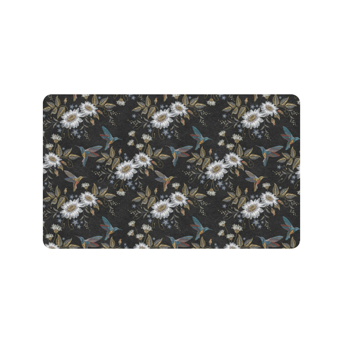 Hummingbird with Embroidery Themed Print Rubber Doormat