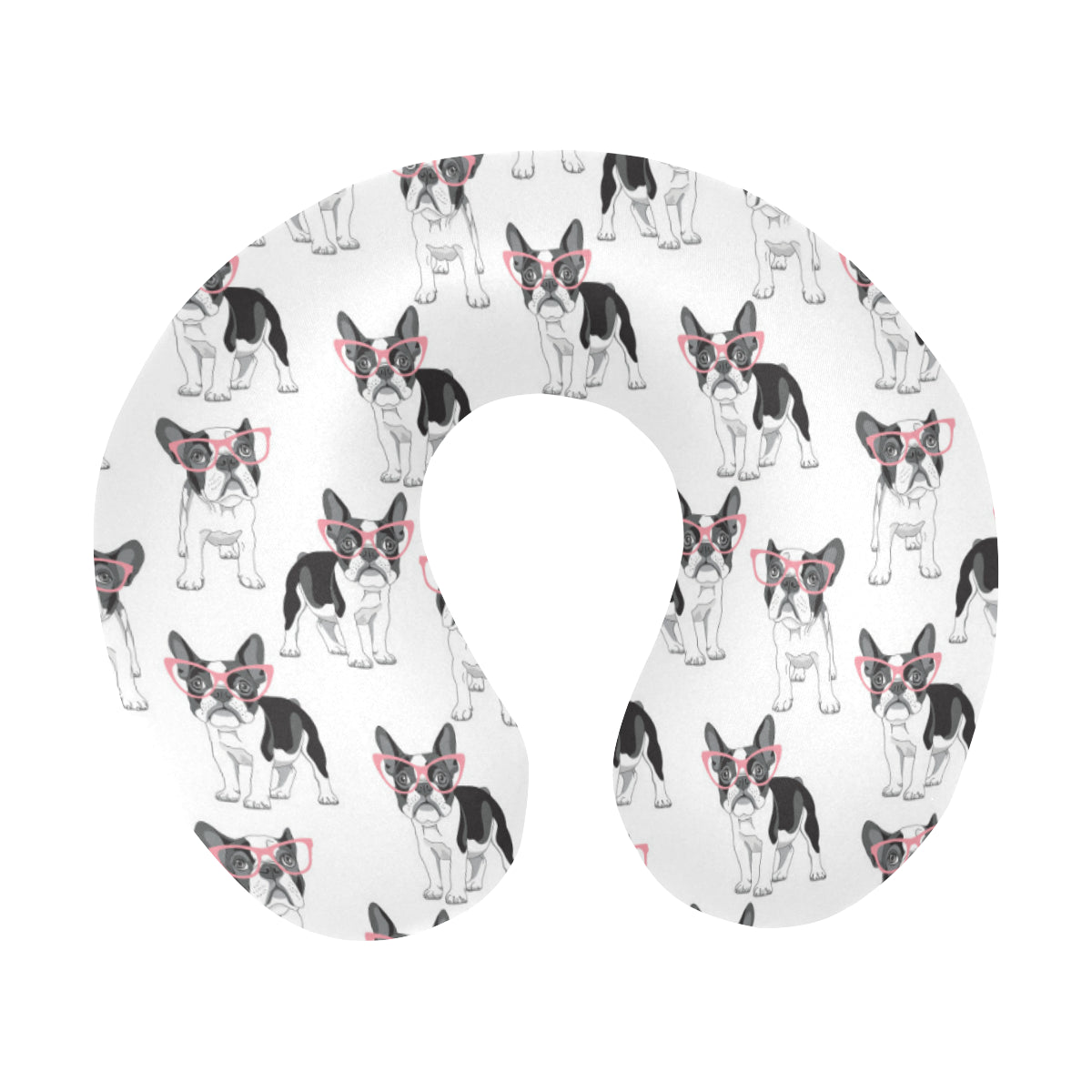 Boston Terrier Pattern Print Design 03 U-Shaped Travel Neck Pillow