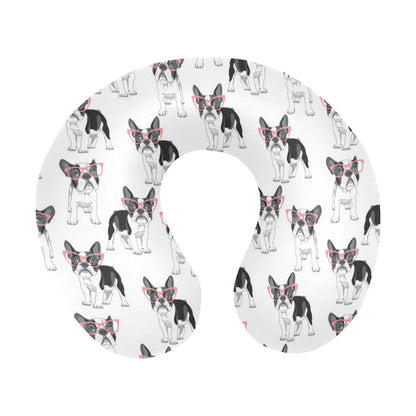 Boston Terrier Pattern Print Design 03 U-Shaped Travel Neck Pillow