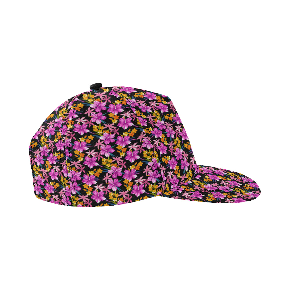 Tropical Folower Pink Hibiscus Print Snapback Cap