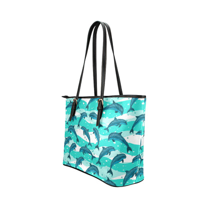 Dolphin Design Print Pattern Leather Tote Bag