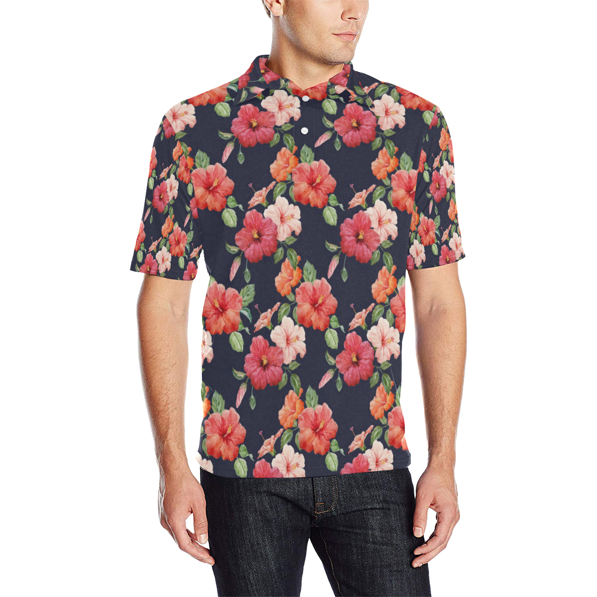 Tropical Flower Pattern Print Design TF020 Men Polo Shirt