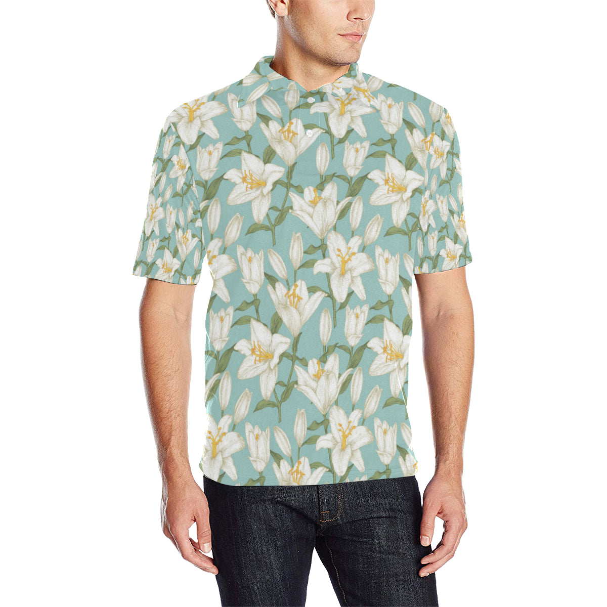 Lily Pattern Print Design LY09 Men Polo Shirt