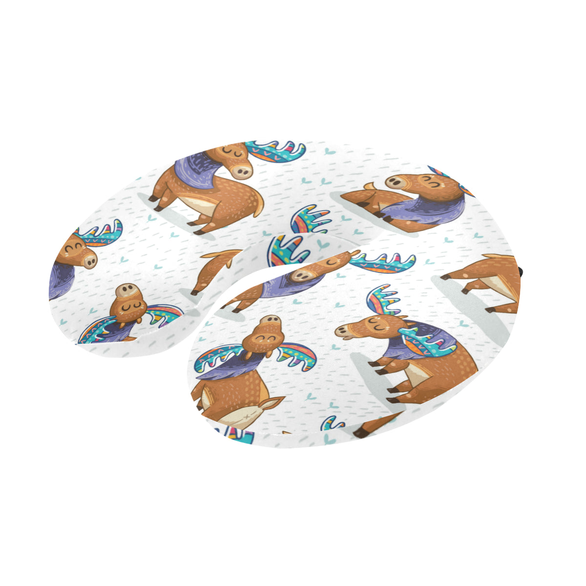 Moose Cute Pattern Print Design 01 U-Shaped Travel Neck Pillow