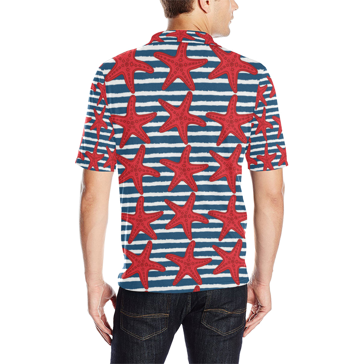 Starfish Red Pattern Print Design 02 Men Polo Shirt