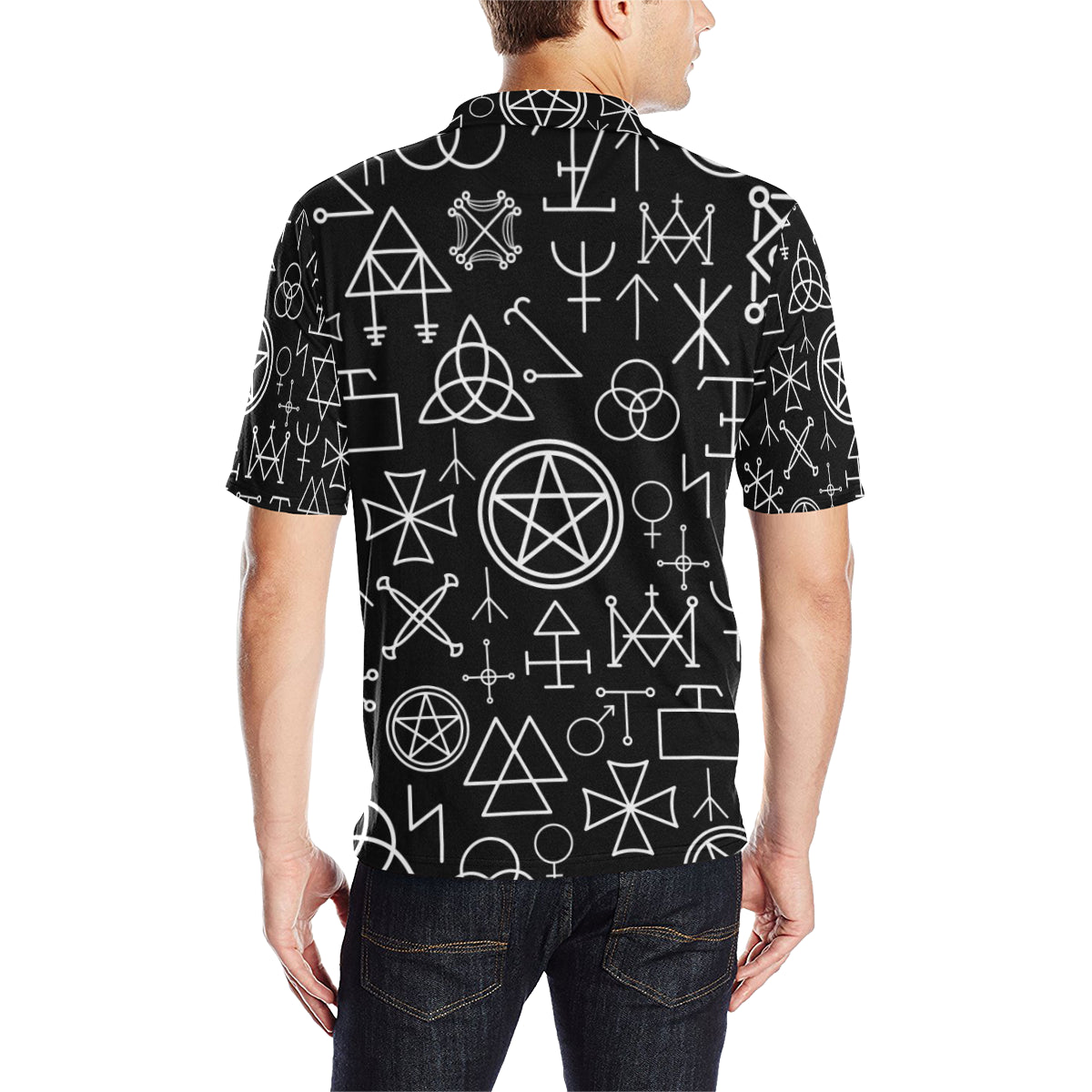 Pentagram Pattern Print Design A02 Men Polo Shirt
