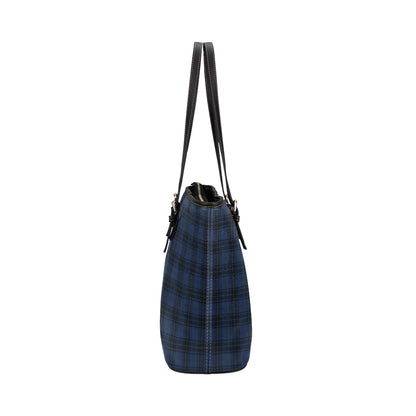 Navy Blue Tartan Plaid Pattern Leather Tote Bag