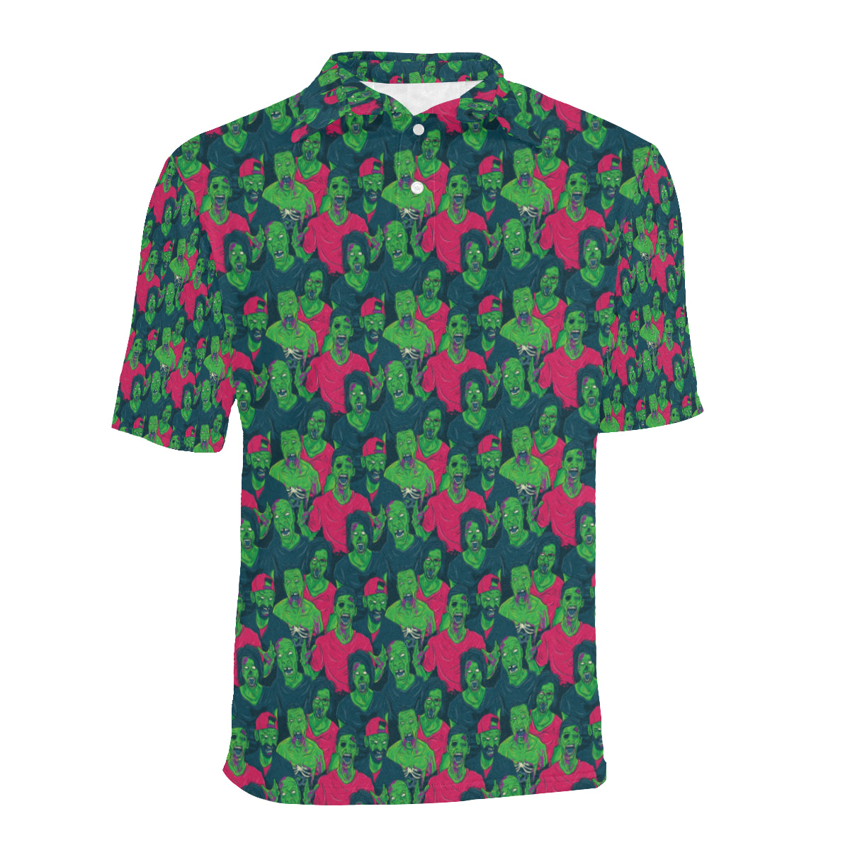 Zombie Themed Design Pattern Print Men Polo Shirt