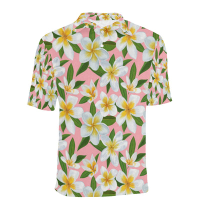 White Plumeria Pattern Print Design PM011 Men Polo Shirt