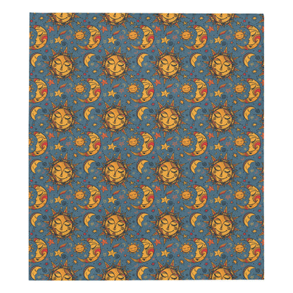 Celestial Moon Sun Pattern Print Design 02 Premium Quilt