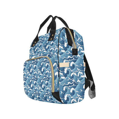 Wave Themed Pattern Print Diaper Bag Backpack