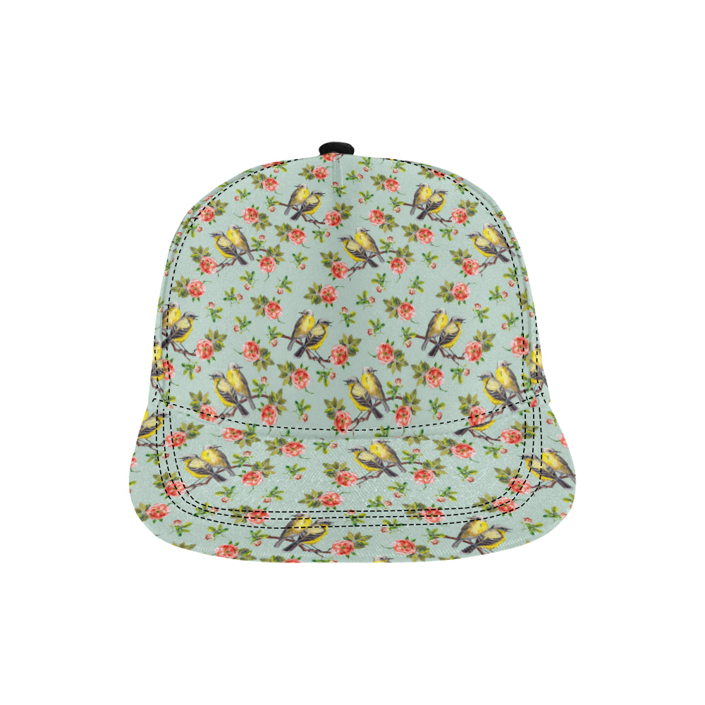 Bird with Red Flower Print Pattern Snapback Cap