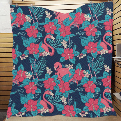 Flamingo Red Hibiscus  Pattern Premium Quilt