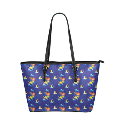 Fairy with Moon Print Pattern Leather Tote Bag