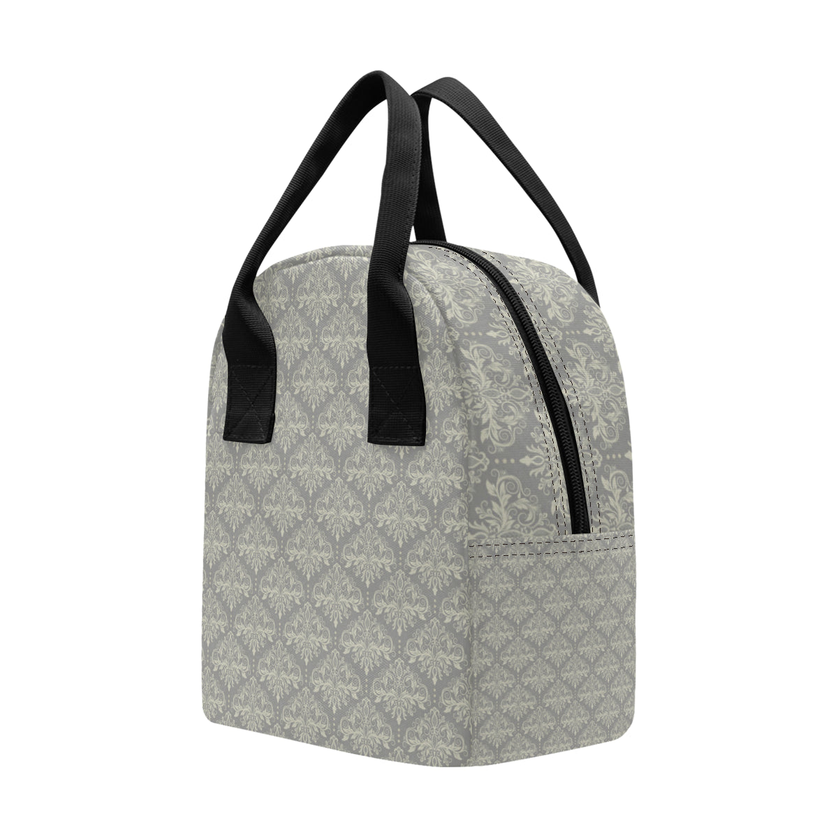 Damask Grey Elegant Print Pattern Insulated Lunch Bag
