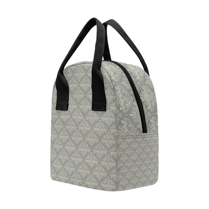 Damask Grey Elegant Print Pattern Insulated Lunch Bag