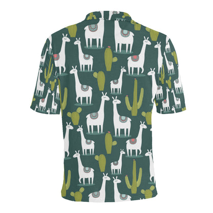 Llama Cactus Pattern Print Design 02 Men Polo Shirt