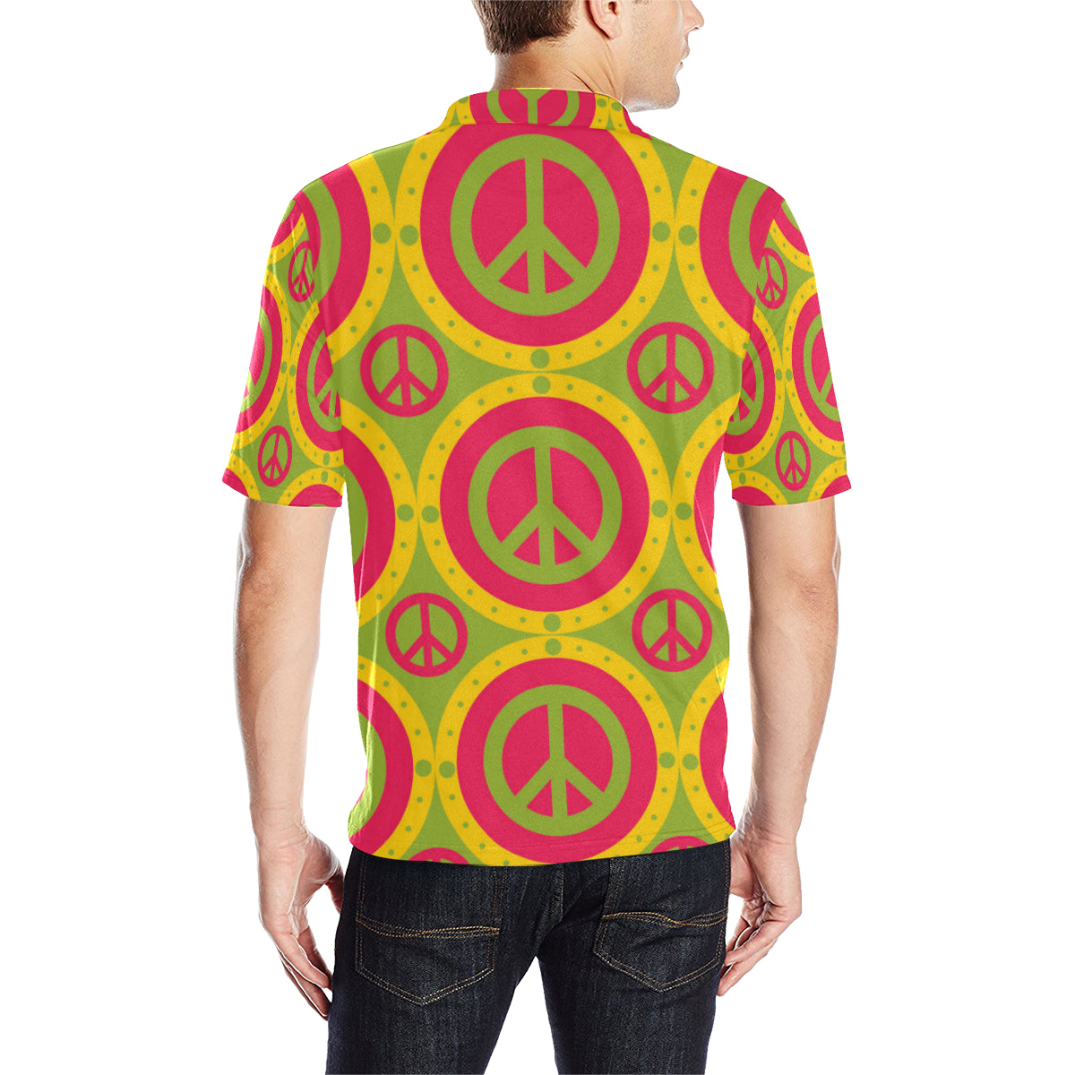 Peace Sign Pattern Print Design A01 Men Polo Shirt
