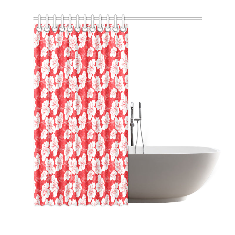 Flower Hawaiian Hibiscus Red Background Print Shower Curtain