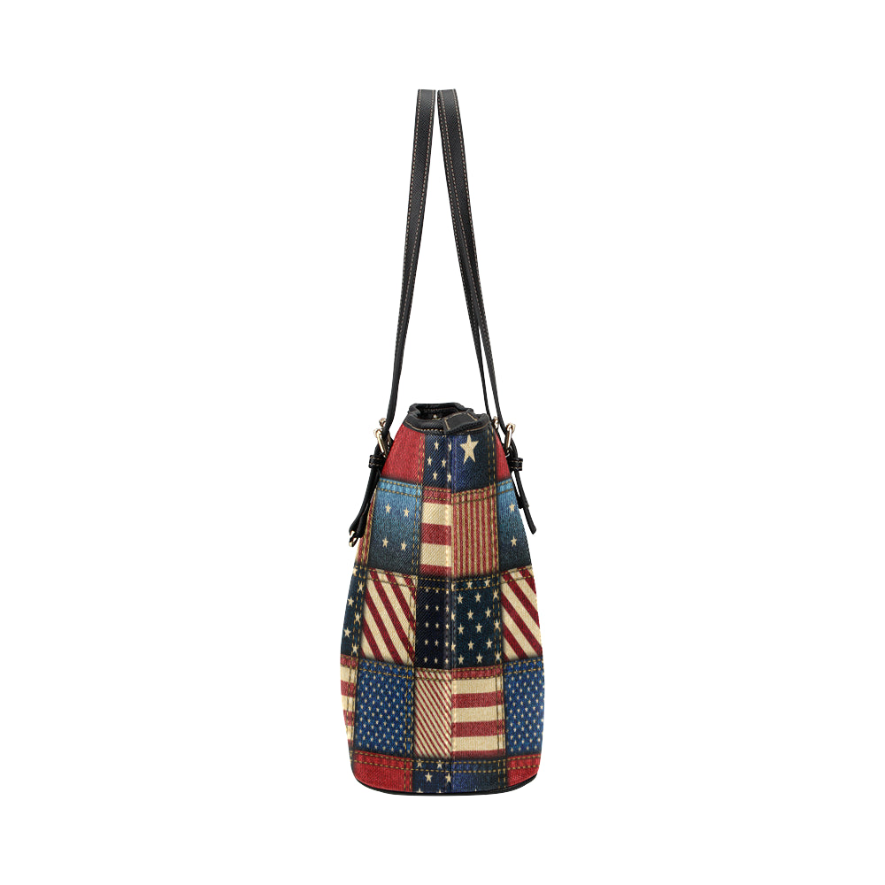 American flag Patchwork Design Leather Tote Bag